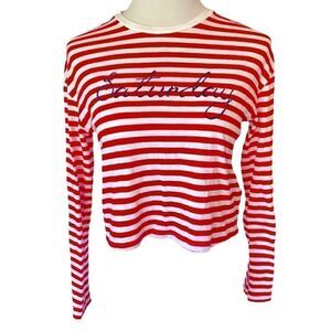 H&M Red and white striped long sleeve crop top “Saturday” embroidered by Divided